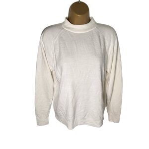 Vintage 90s Designers Originals Luxelon Mock Neck Sweater Back Zip Ribbed Bone M